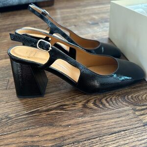 Sezane Black Patent Slingback Heels